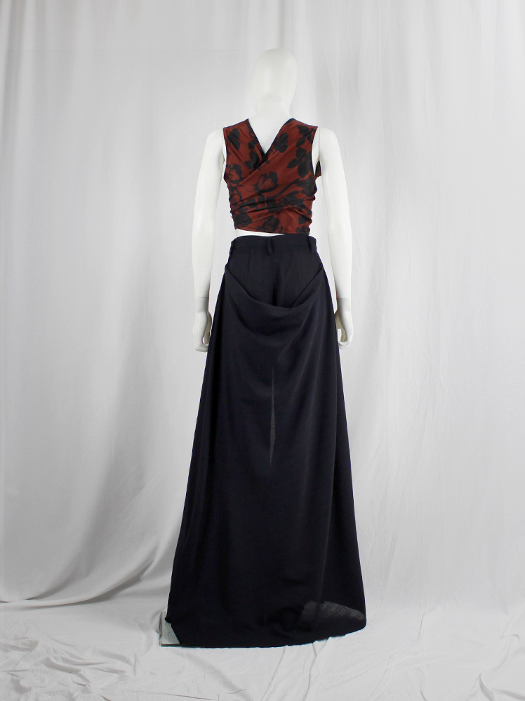 Dirk Bikkembergs dark blue extra wide trousers with draped skirt on the back 1990s 90s (6)