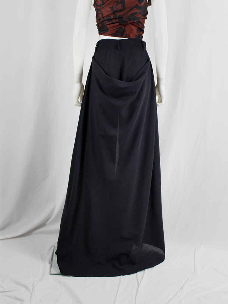 Dirk Bikkembergs dark blue extra wide trousers with draped skirt on the back 1990s 90s (7)