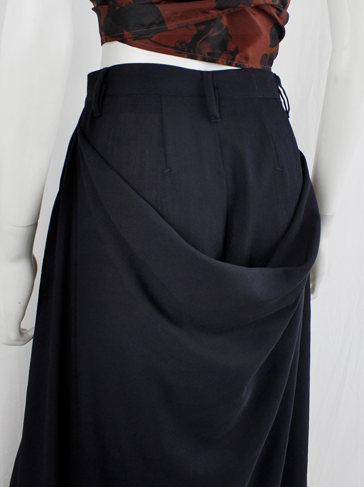 Dirk Bikkembergs dark blue extra wide trousers with draped skirt on the back 1990s 90s (8)