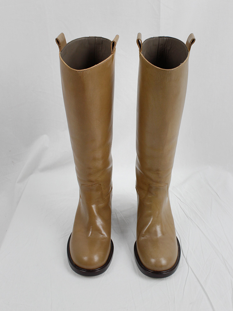 af Vandevorst caramel brown tall classic riding boots with low heel (4)