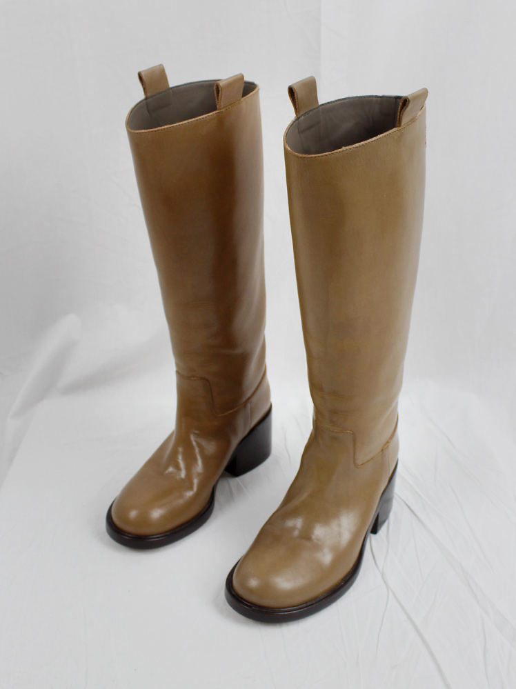 af Vandevorst caramel brown tall classic riding boots with low heel (5)