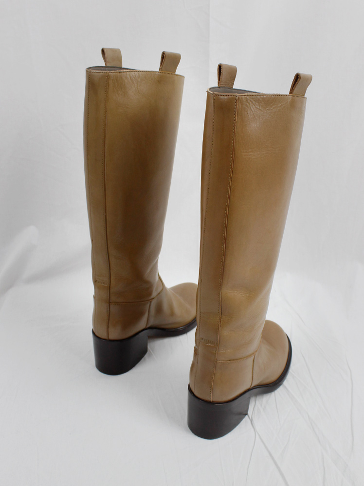 af Vandevorst caramel brown tall classic riding boots with low heel (6)