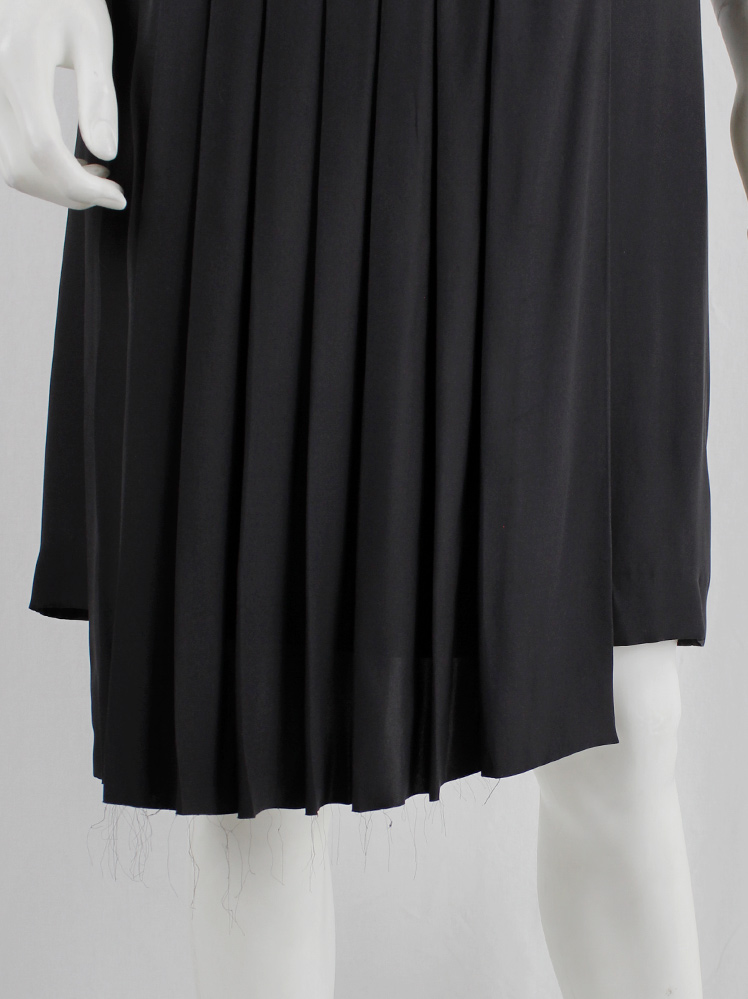 vintage A.F. Vandevorst black silk midi-skirt with longer pleated panel and frayed edges (2)