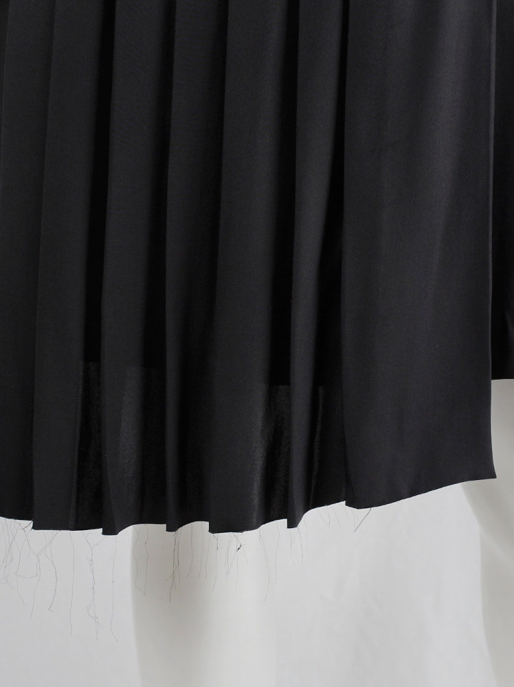 vintage A.F. Vandevorst black silk midi-skirt with longer pleated panel and frayed edges (5)