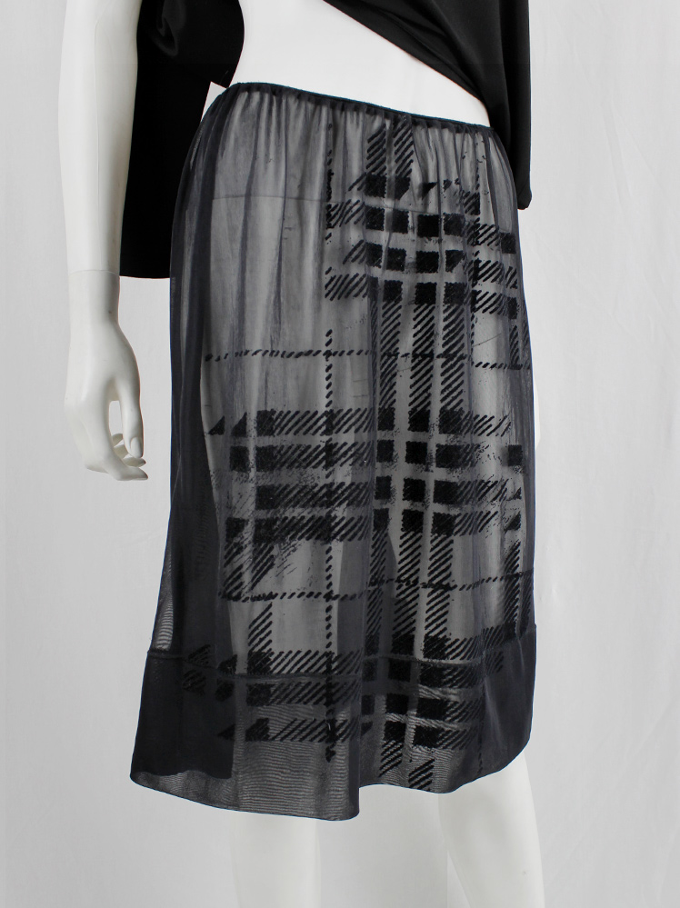 vintage Af Vandevorst black sheer skirt with velvet tartan print spring 2001 (1)
