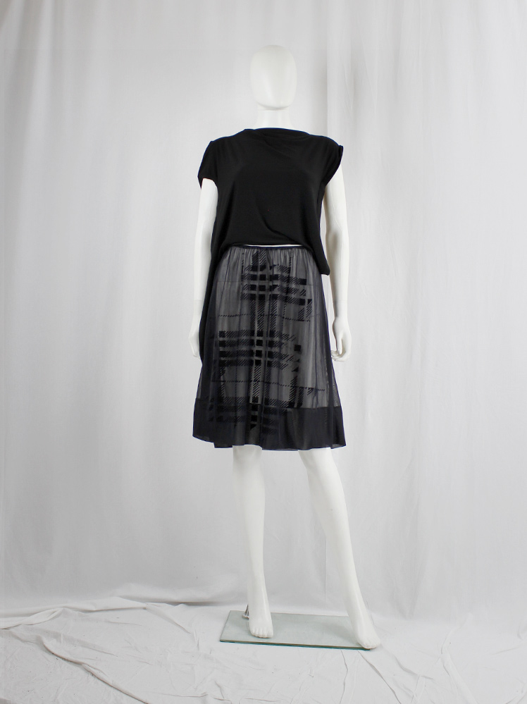 vintage Af Vandevorst black sheer skirt with velvet tartan print spring 2001 (2)