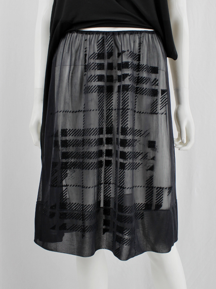 vintage Af Vandevorst black sheer skirt with velvet tartan print spring 2001 (9)