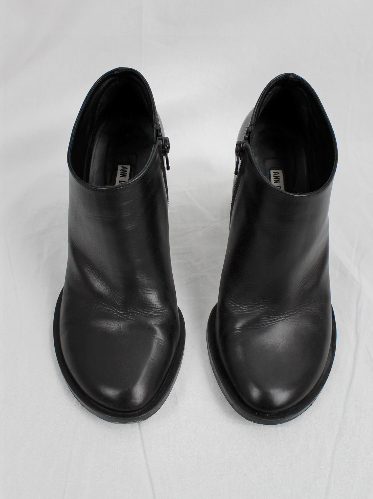 vintage Ann Demeulemeester Blanche black ankle booties with black curved banana heel (1)