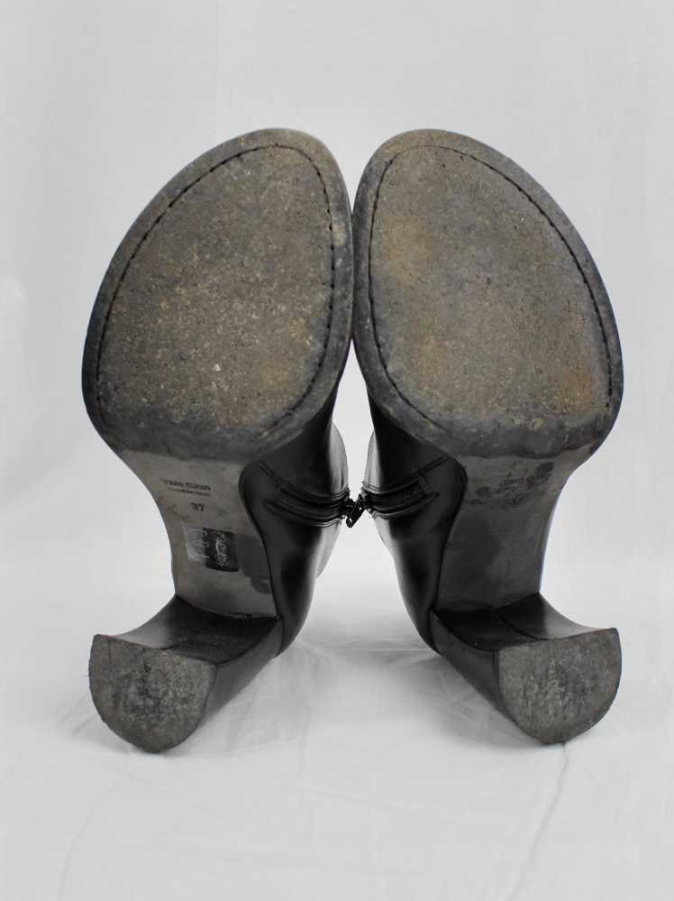 vintage Ann Demeulemeester Blanche black ankle booties with black curved banana heel (13)