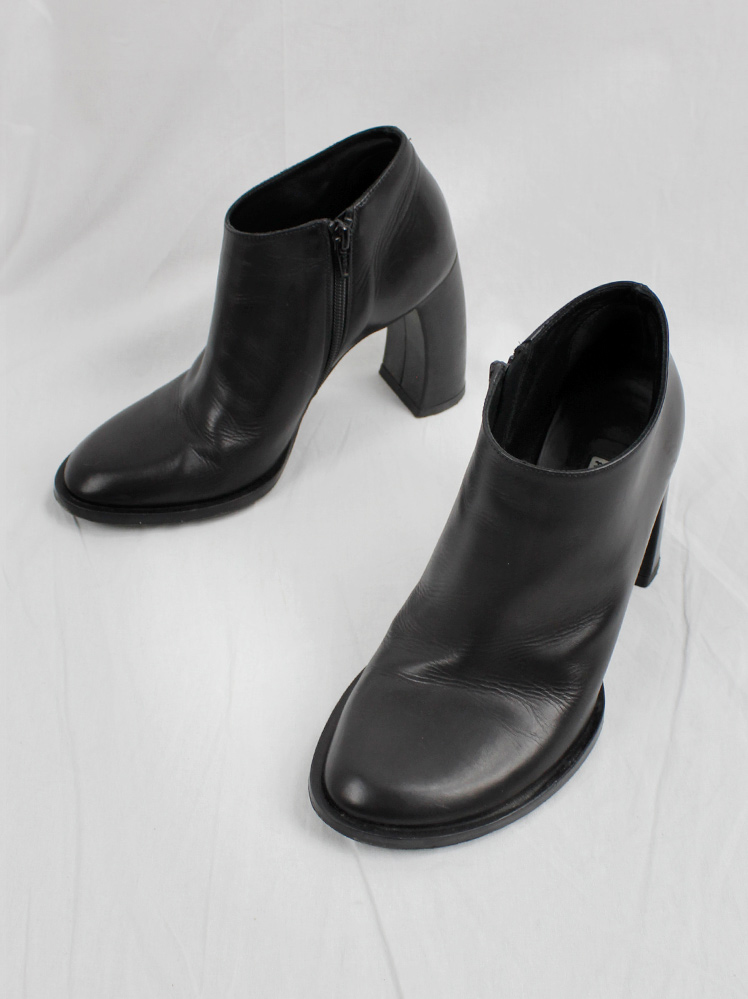 vintage Ann Demeulemeester Blanche black ankle booties with black curved banana heel (15)