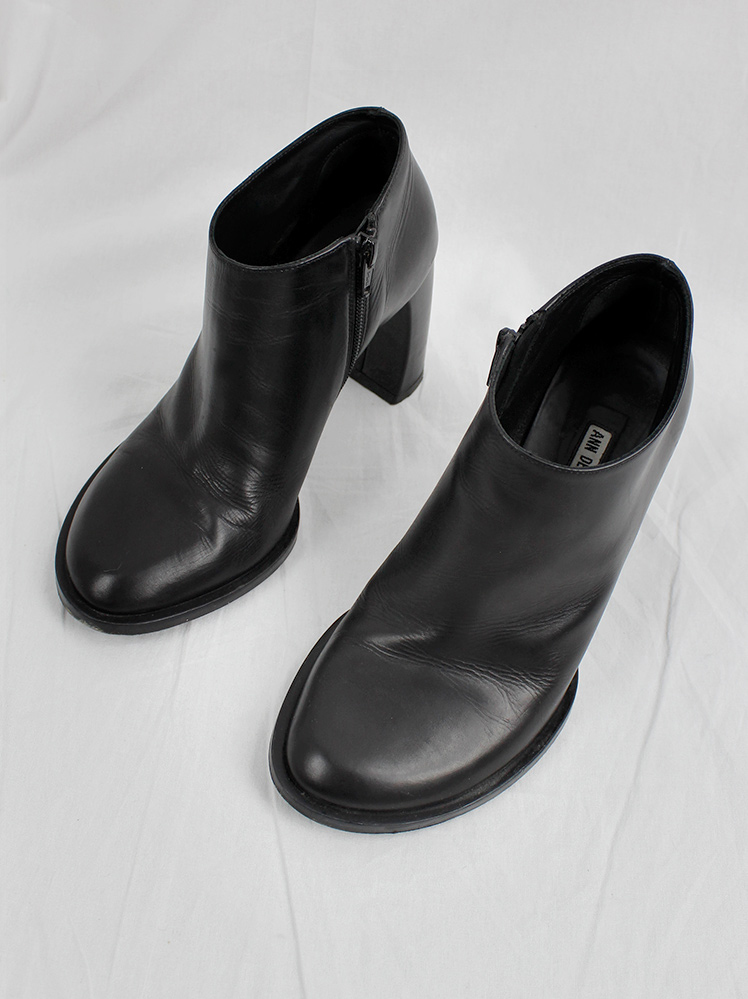 vintage Ann Demeulemeester Blanche black ankle booties with black curved banana heel (2)