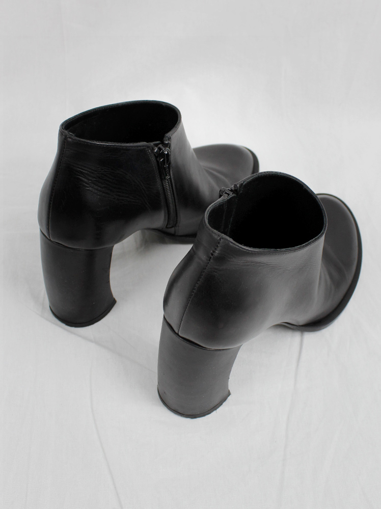 vintage Ann Demeulemeester Blanche black ankle booties with black curved banana heel (3)