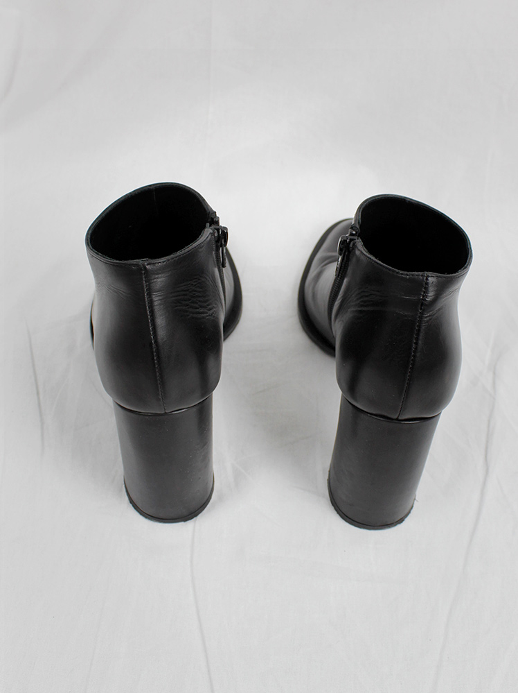 vintage Ann Demeulemeester Blanche black ankle booties with black curved banana heel (4)