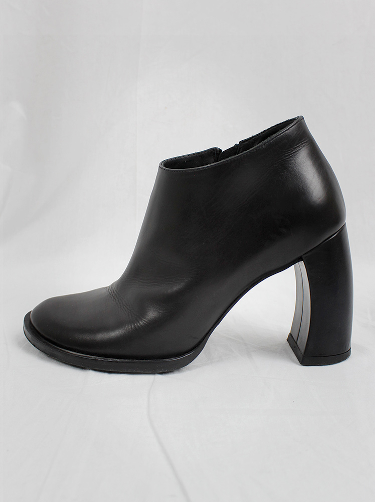 vintage Ann Demeulemeester Blanche black ankle booties with black curved banana heel (5)