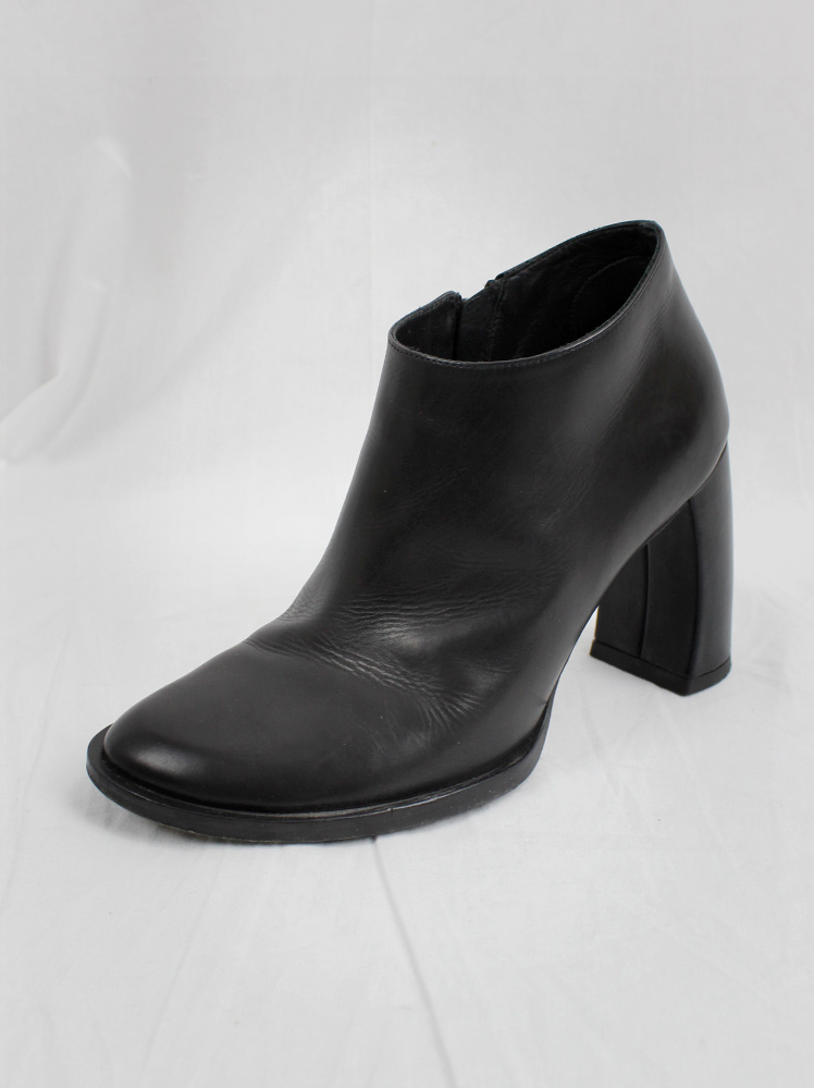 vintage Ann Demeulemeester Blanche black ankle booties with black curved banana heel (6)