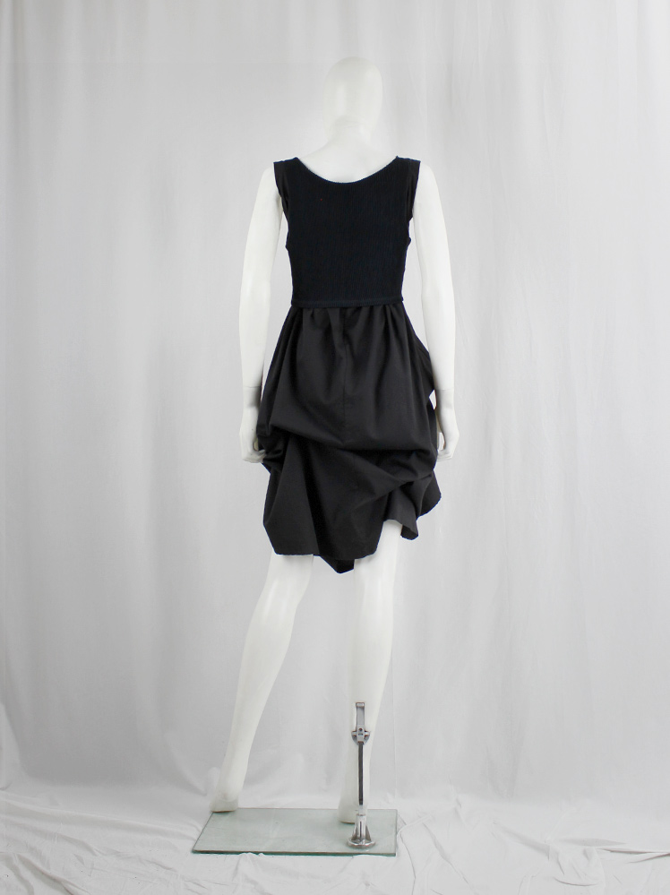 vintage Ann Demeulemeester black gathered dress or tunic with knitted crop top spring 1994 (1)