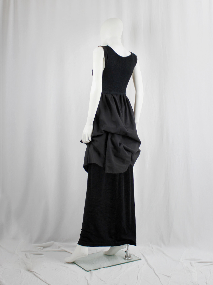 vintage Ann Demeulemeester black gathered dress or tunic with knitted crop top spring 1994 (10)