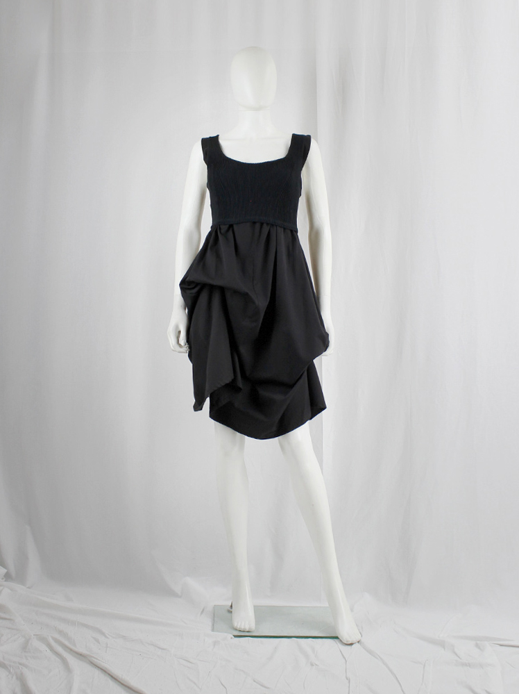vintage Ann Demeulemeester black gathered dress or tunic with knitted crop top spring 1994 (19)