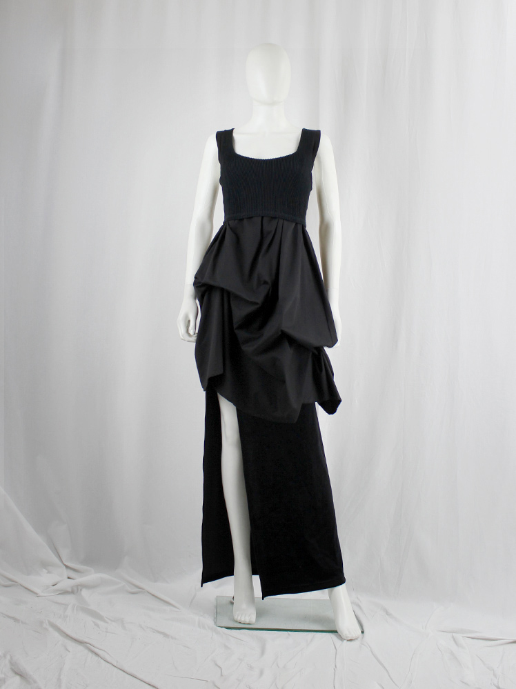 vintage Ann Demeulemeester black gathered dress or tunic with knitted crop top spring 1994 (2)