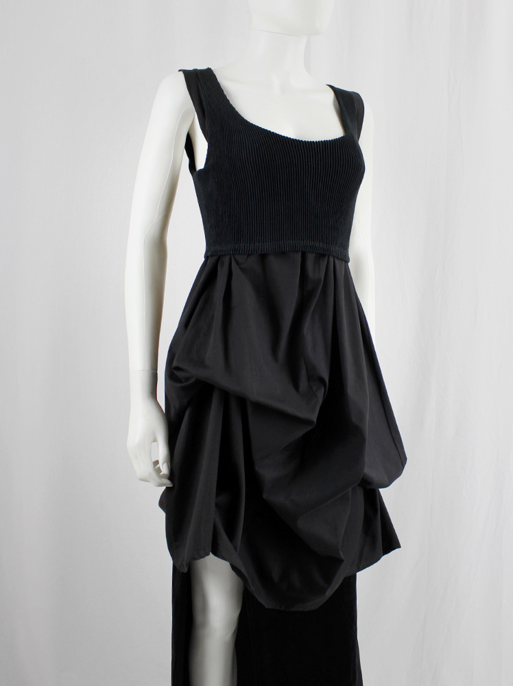 vintage Ann Demeulemeester black gathered dress or tunic with knitted crop top spring 1994 (4)