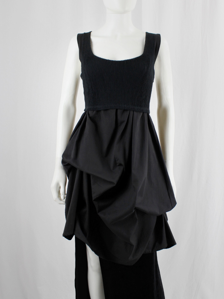 vintage Ann Demeulemeester black gathered dress or tunic with knitted crop top spring 1994 (6)