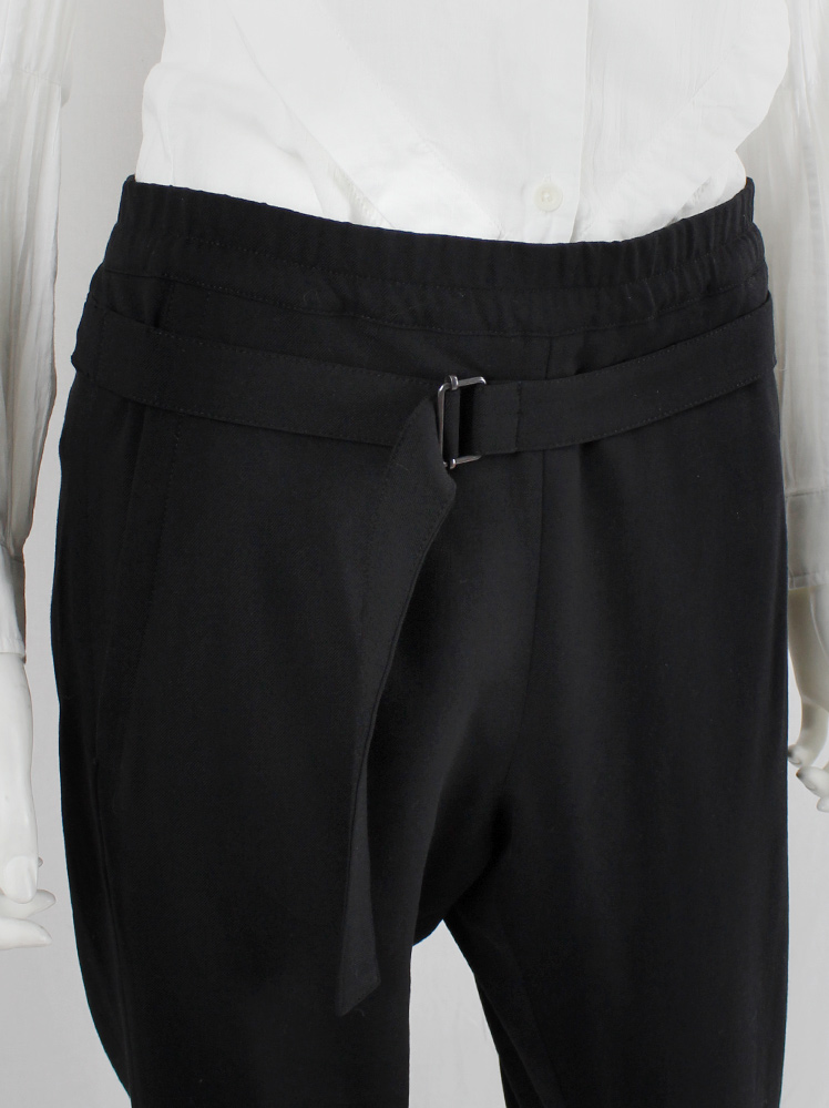 vintage Ann Demeulemeester black harem trousers with belt strap across the front (1)