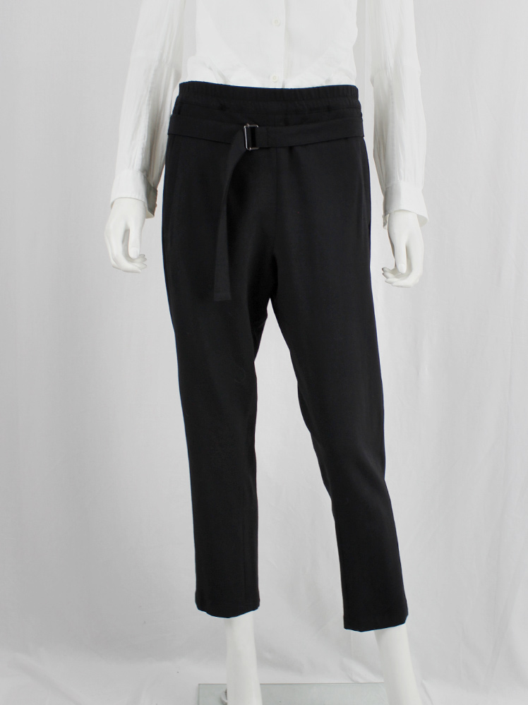 vintage Ann Demeulemeester black harem trousers with belt strap across the front (10)