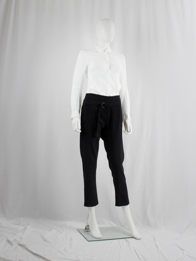 vintage Ann Demeulemeester black harem trousers with belt strap across the front (4)