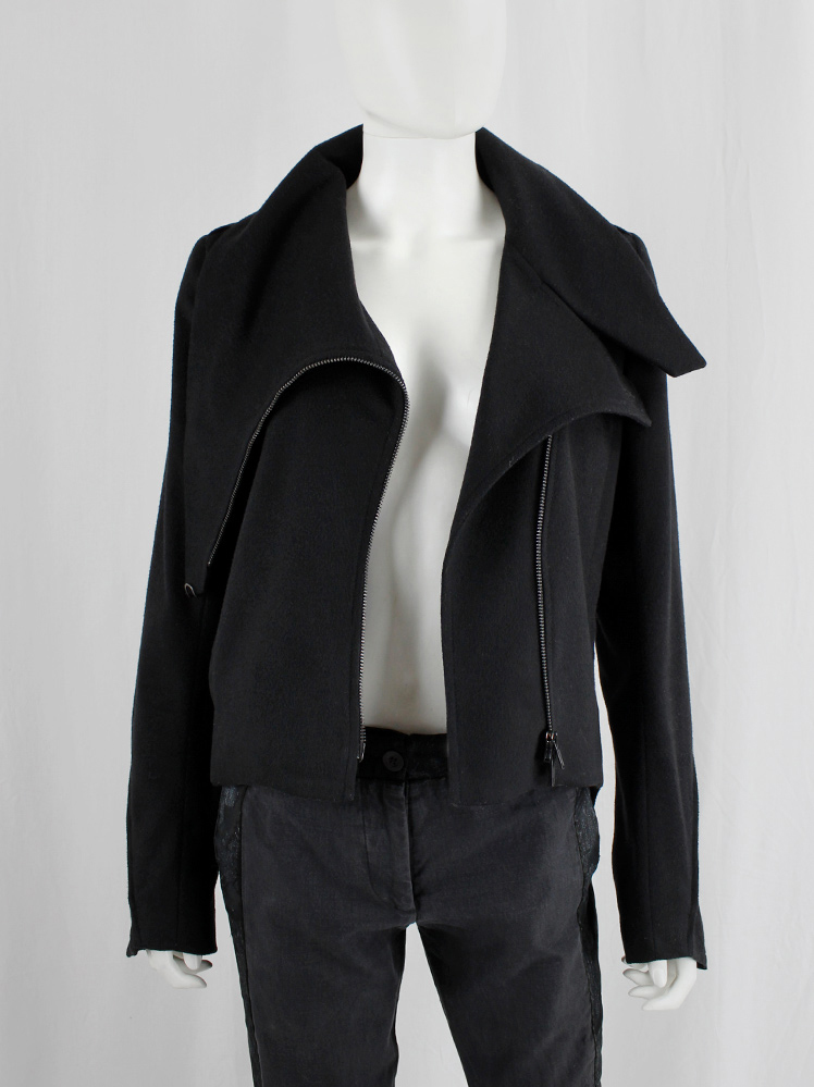 vintage Ann Demeulemeester black jacket with high standing neckline and zippers along the sleeves fall 2012 (16)