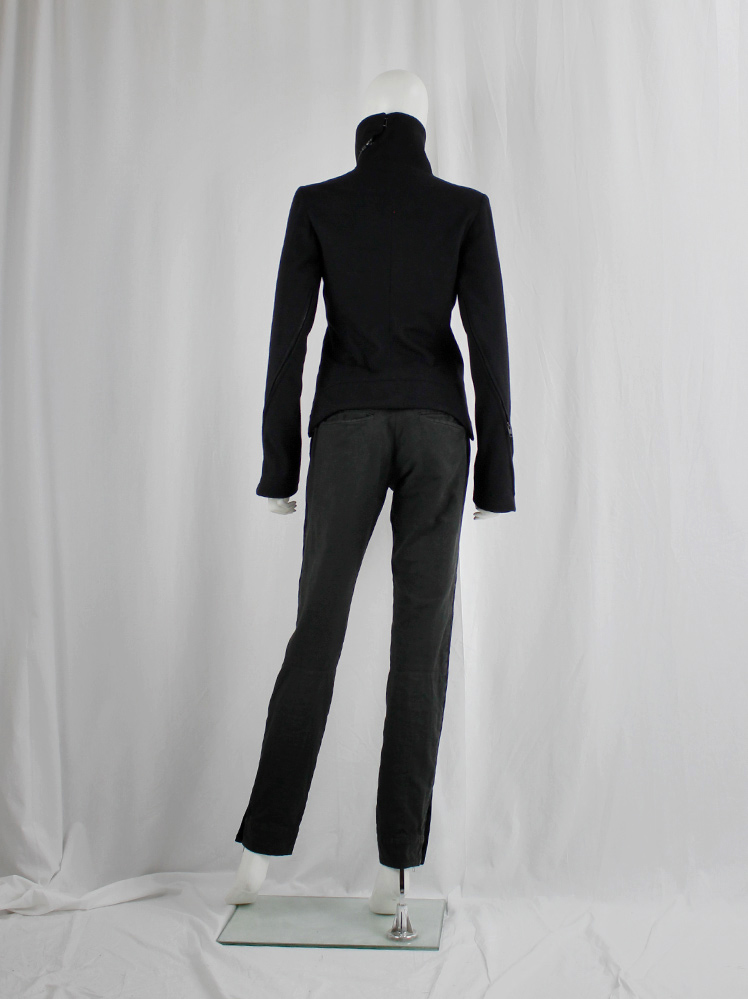 vintage Ann Demeulemeester black jacket with high standing neckline and zippers along the sleeves fall 2012 (19)