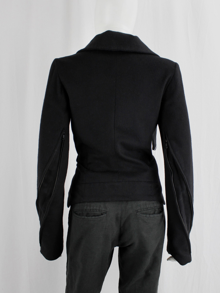 vintage Ann Demeulemeester black jacket with high standing neckline and zippers along the sleeves fall 2012 (22)