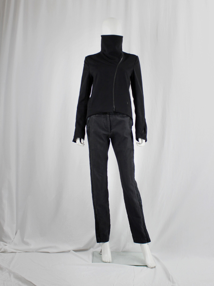 vintage Ann Demeulemeester black jacket with high standing neckline and zippers along the sleeves fall 2012 (4)