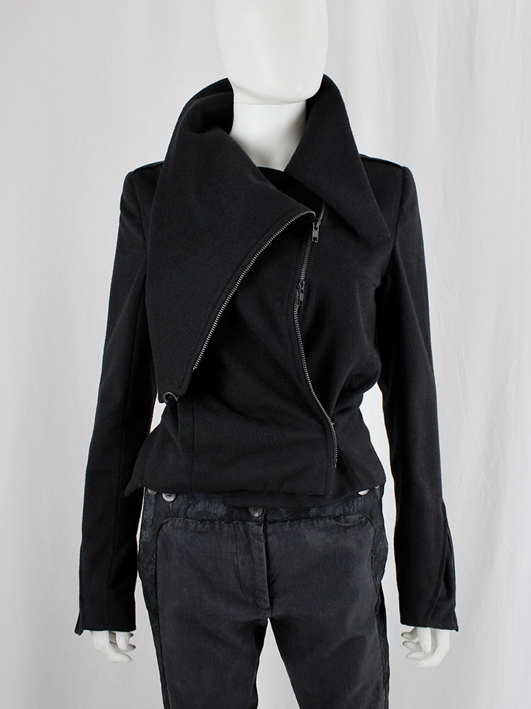 vintage Ann Demeulemeester black jacket with high standing neckline and zippers along the sleeves fall 2012 (6)