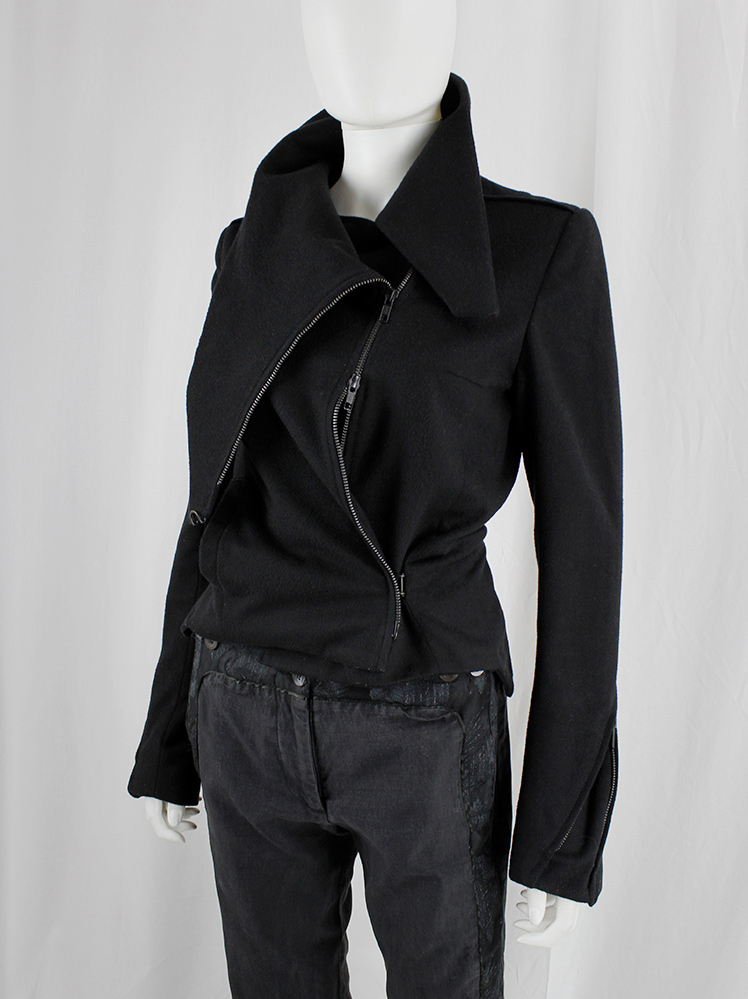 vintage Ann Demeulemeester black jacket with high standing neckline and zippers along the sleeves fall 2012 (7)