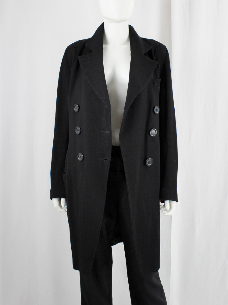 vintage Ann Demeulemeester black long coat with asymmetric double breasted closure 90s 1990s3 (10)