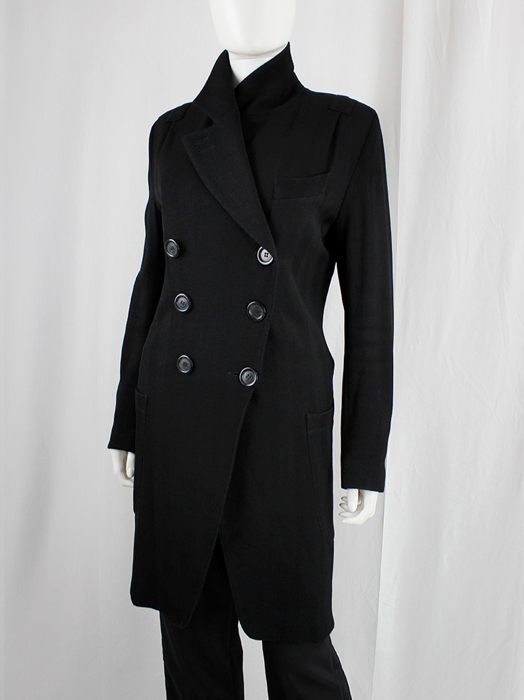 vintage Ann Demeulemeester black long coat with asymmetric double breasted closure 90s 1990s3 (2)