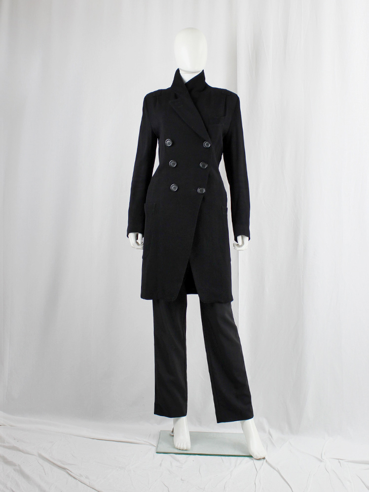 vintage Ann Demeulemeester black long coat with asymmetric double breasted closure 90s 1990s3 (4)
