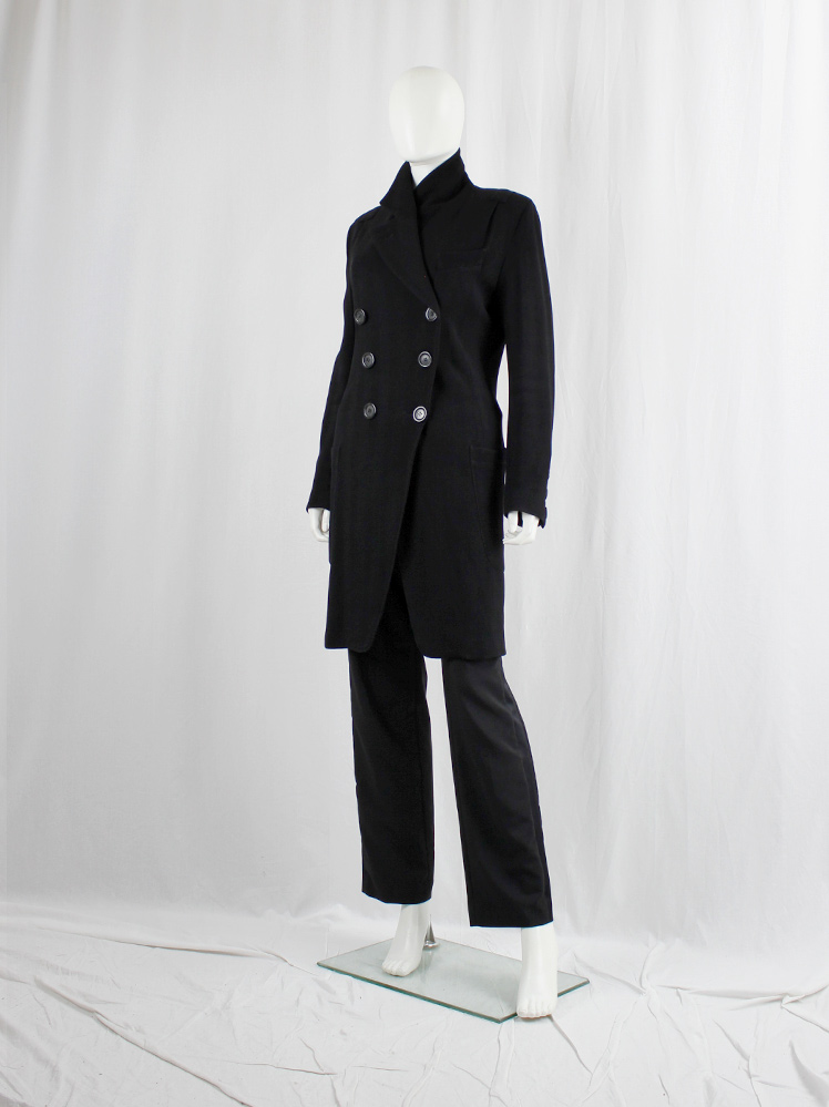 vintage Ann Demeulemeester black long coat with asymmetric double breasted closure 90s 1990s3 (5)