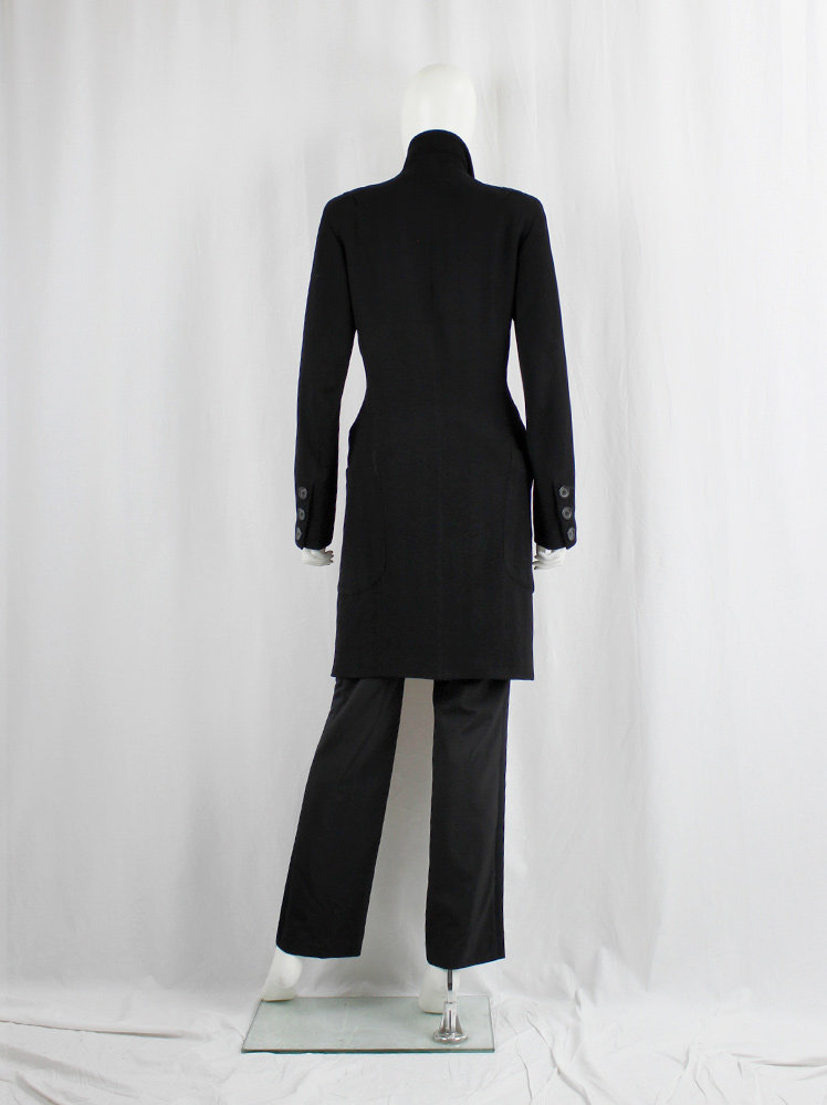 vintage Ann Demeulemeester black long coat with asymmetric double breasted closure 90s 1990s3 (6)