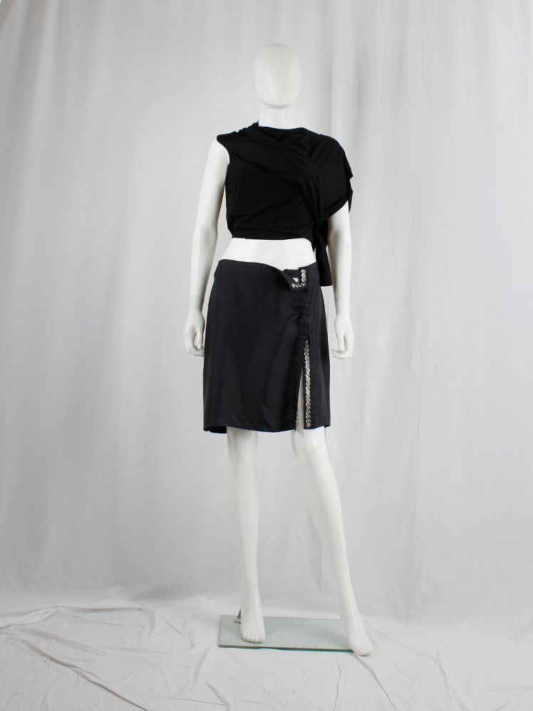 vintage Ann Demeulemeester black mini skirt with silver snap buttons along the full length spring 2001 (10)