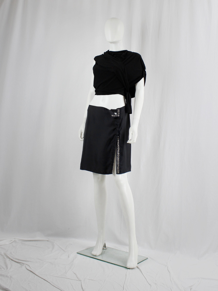 vintage Ann Demeulemeester black mini skirt with silver snap buttons along the full length spring 2001 (11)