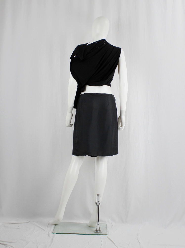 vintage Ann Demeulemeester black mini skirt with silver snap buttons along the full length spring 2001 (14)