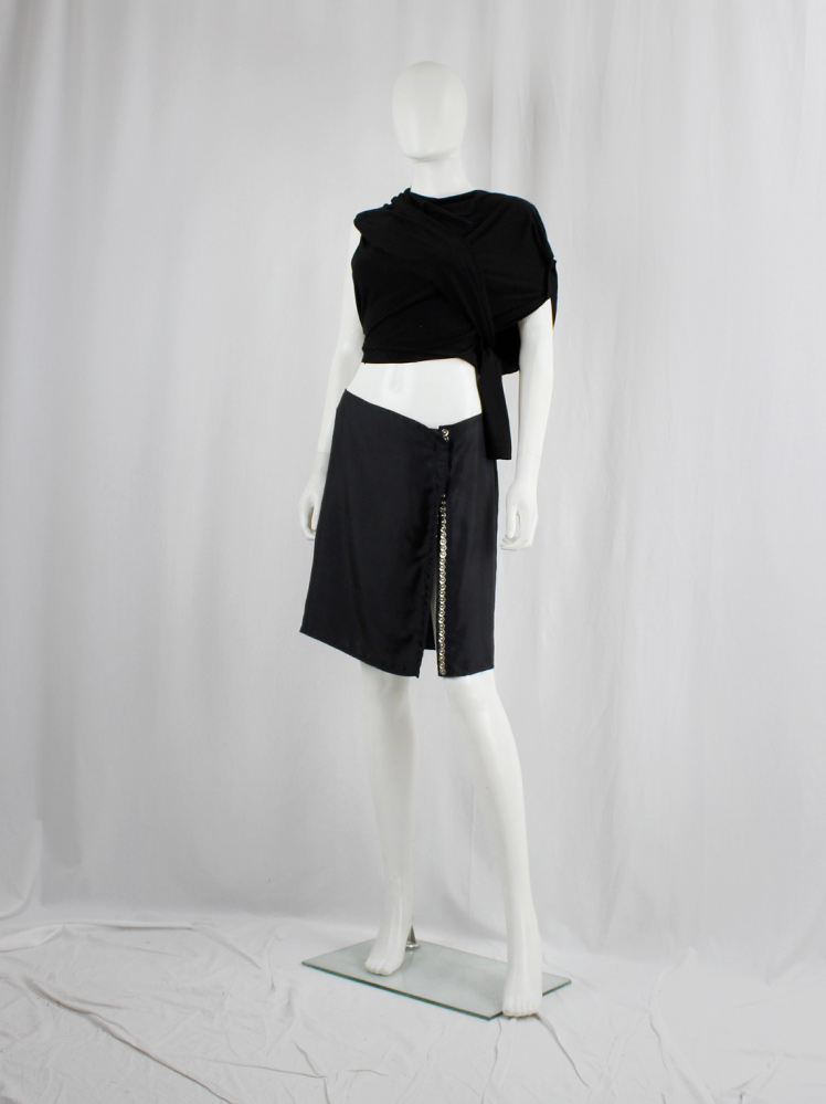 vintage Ann Demeulemeester black mini skirt with silver snap buttons along the full length spring 2001 (16)