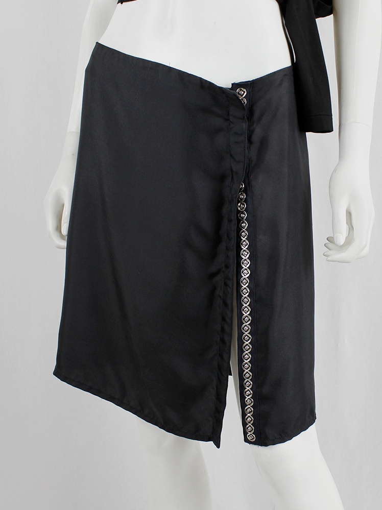 vintage Ann Demeulemeester black mini skirt with silver snap buttons along the full length spring 2001 (17)