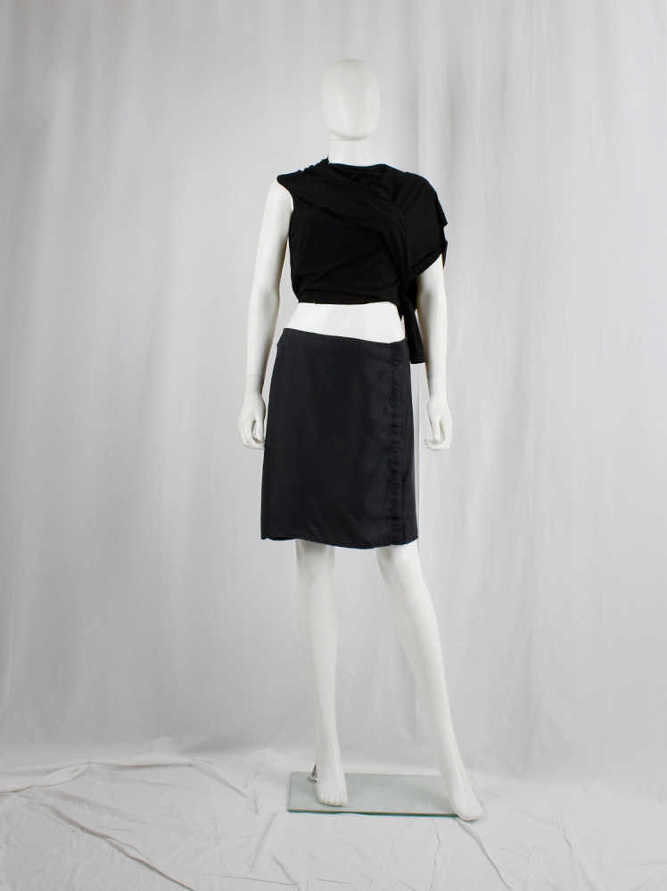 vintage Ann Demeulemeester black mini skirt with silver snap buttons along the full length spring 2001 (2)