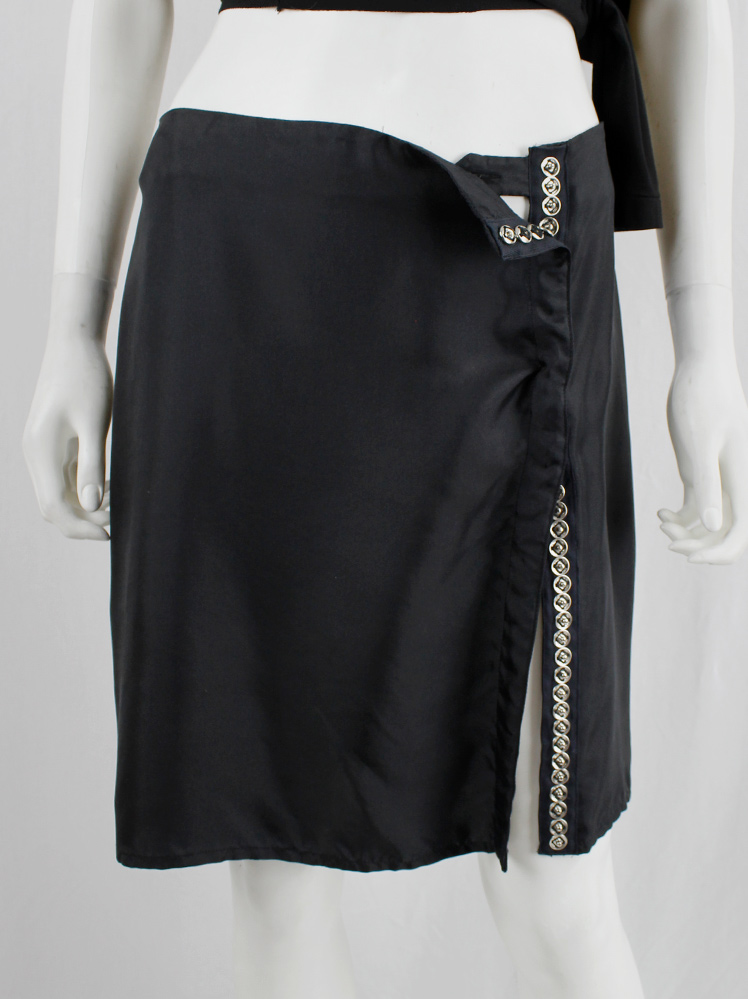 vintage Ann Demeulemeester black mini skirt with silver snap buttons along the full length spring 2001 (6)