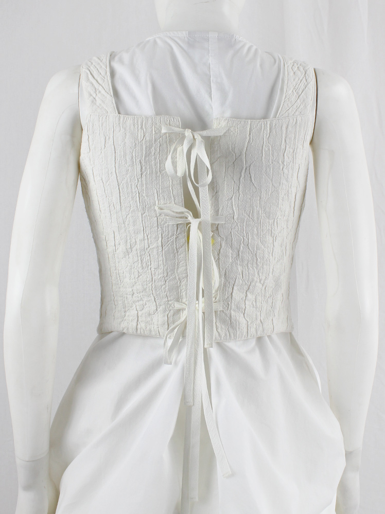 vintage Ann Demeulemeester off-white wrinkled corset with tied shoulder bands and three back straps spring 1994 (1)