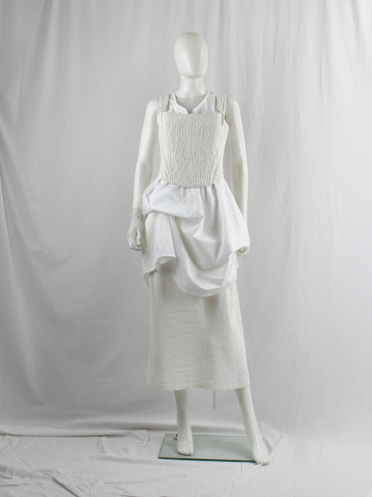 vintage Ann Demeulemeester off-white wrinkled corset with tied shoulder bands and three back straps spring 1994 (10)
