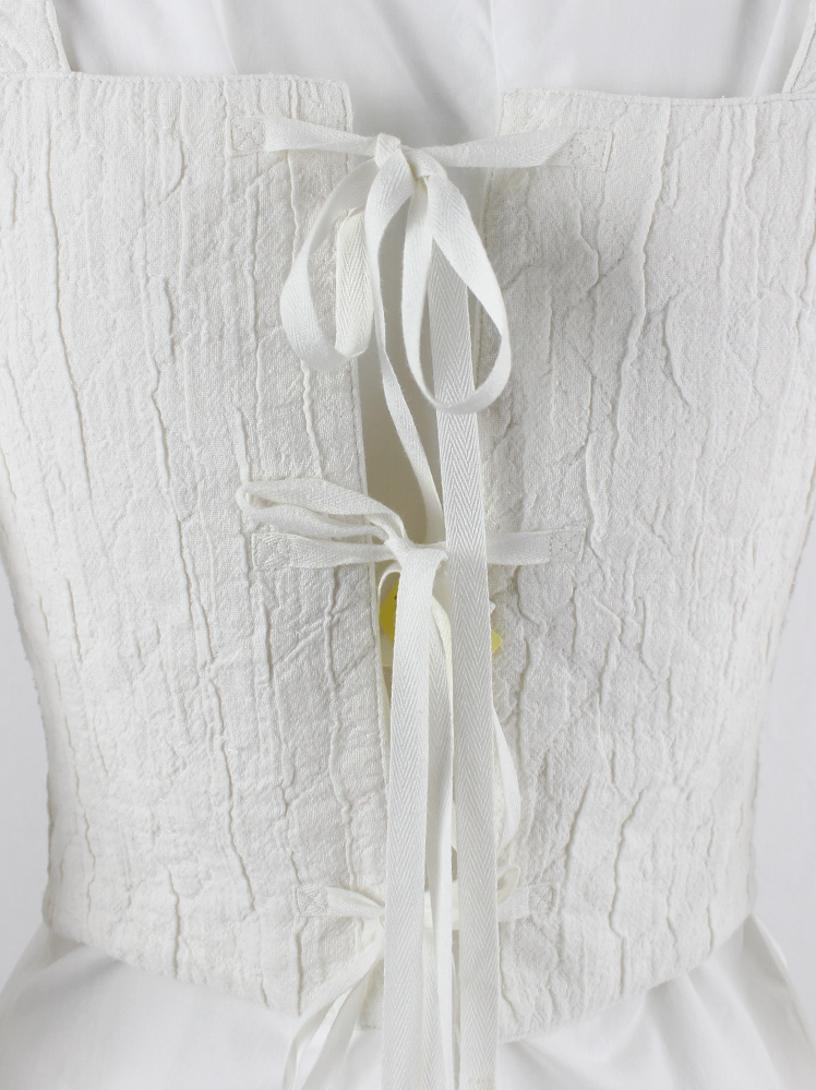 vintage Ann Demeulemeester off-white wrinkled corset with tied shoulder bands and three back straps spring 1994 (2)