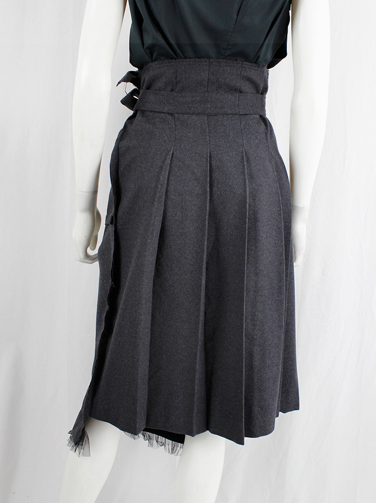 vintage Comme des Garcons dark grey skirt with folded over pleated panel and frill trim fall 2005 (11)